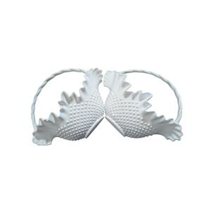 White Burwood‎ Hobnail Fenton Art Plastic Basket MCM LXXXIV 2673 2PC F1